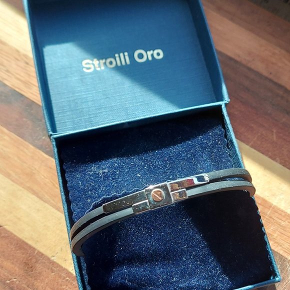 Bracelet or Anklet Italian "di fulco" Gioielli S.Steel Black Rubber Sailor Gold - Picture 3 of 10